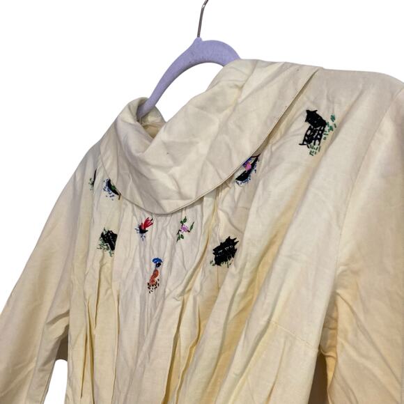 Vintage 40s 50s Butter Yellow Long Sleeve Drop Waist Embroidered Dress Sz XS - Picture 13 of 16